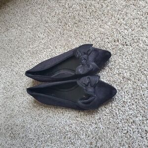 Pointed Bow Ballet Flats - Black